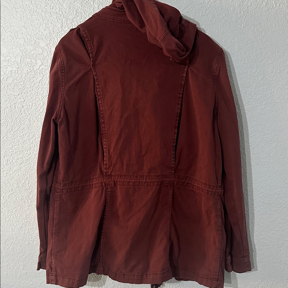 Tinsel Safari‎ Safari Wine Colored Hooded Jacket Full Zip W/ Cinch Waist Size L - Picture 10 of 12